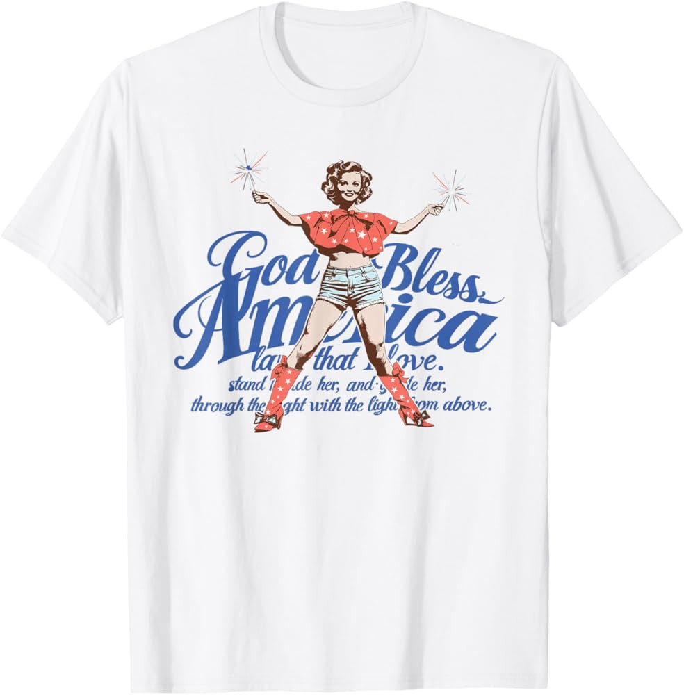 God Bless America Vintage 4th of July Pinup Coquette Bow T-Shirt | Amazon (US)