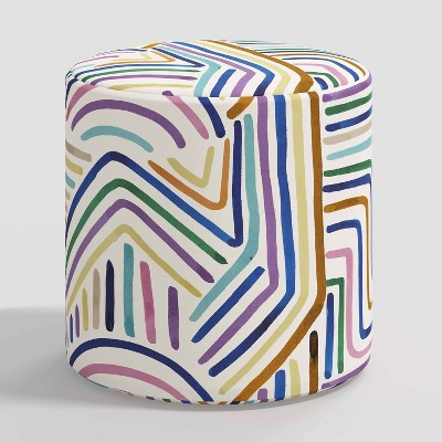Skyline Furniture Round Thalia Ottoman in Patterns Rainbow Strokes Ochre: Upholstered Footrest, No Assembly Required | Target