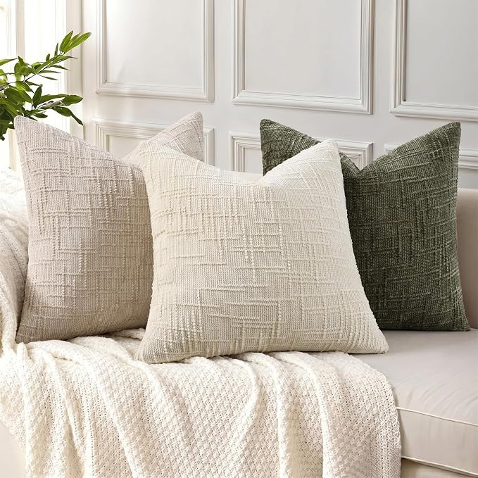 decorUhome Textured Chenille Throw Pillow Covers 18x18 Set of 2 Army Green | Amazon (US)