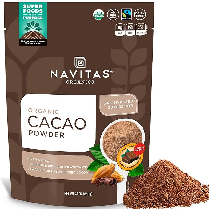 Navitas Organics Cacao Powder, 24 oz. Bag, 45 Servings — Organic, Non-GMO, Fair Trade, Gluten-F... | Amazon (US)