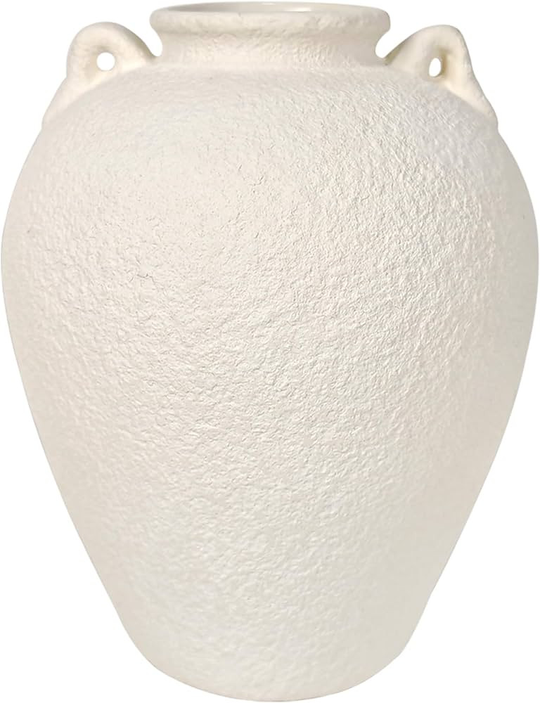 8.7" White Ceramic Vase with Handles, Textured Stone Decor | Amazon (US)