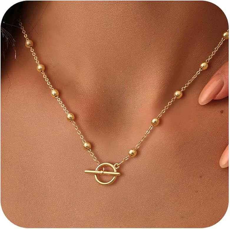 Layered Toggle Clasp Necklaces for Women - 14K Gold Plated Dainty Fashion Paperclip Necklace Hear... | Amazon (US)