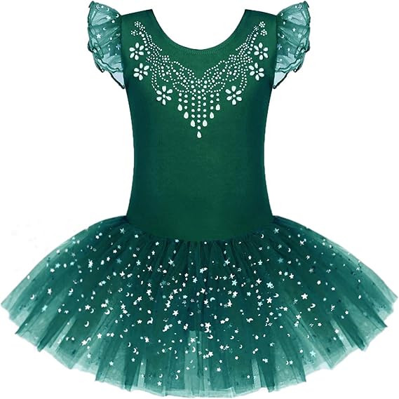 Zaclotre Kid Girls Ruffle Sleeve Ballet Skirted Leotard Shiny Dance Tutu Dresses | Amazon (US)
