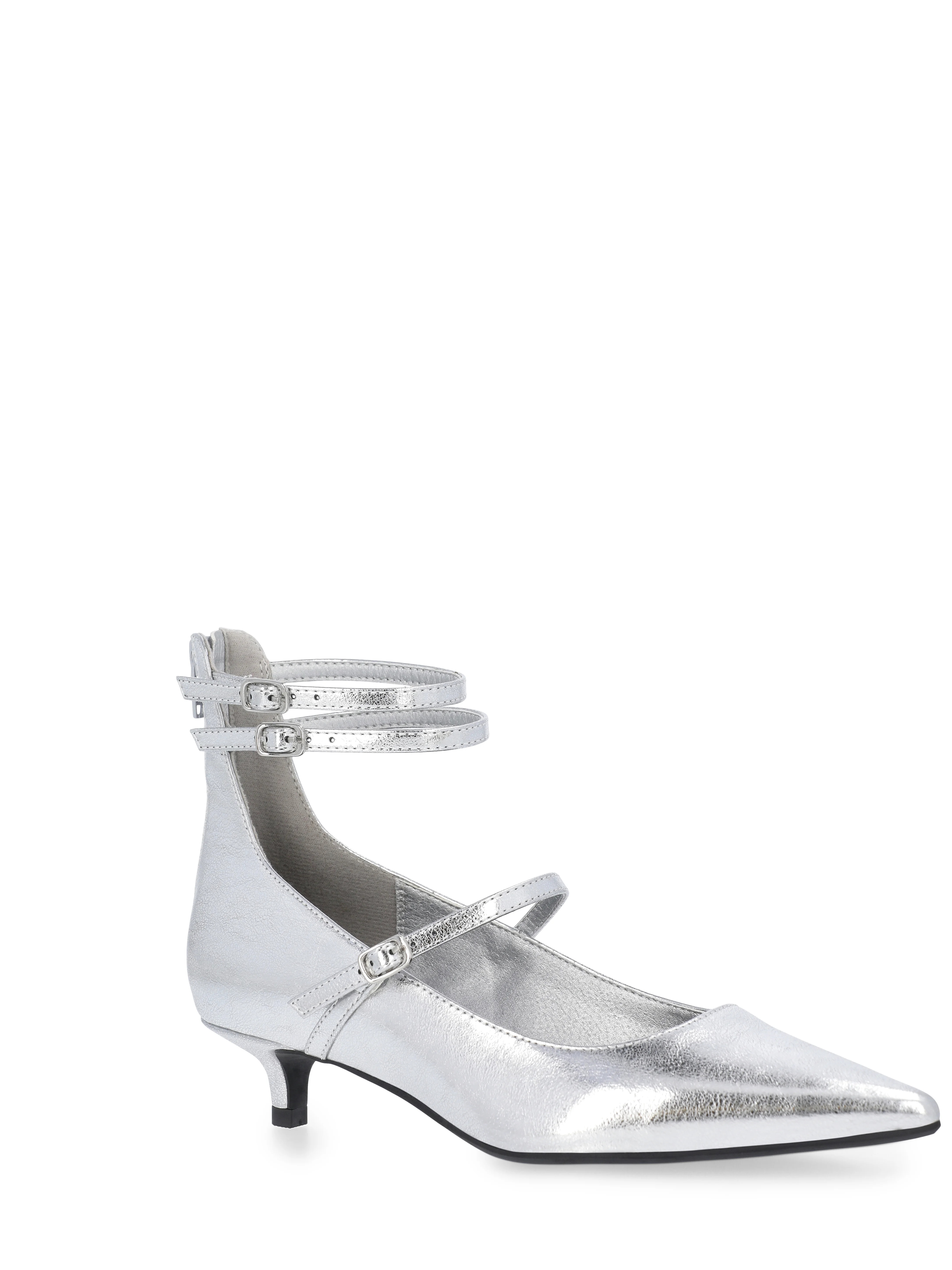 Scoop Women's Faux Leather Pointed Toe Strappy Kitten Heel Shoes | Walmart (US)