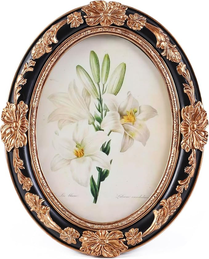 Kangce Vintage Picture Frames 4x6 Oval Black and Gold Antique Ornate Picture Frames with Embossed... | Amazon (US)