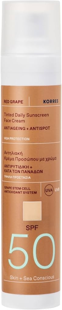 KORRES RED GRAPE Get\u00f6nte Sonnencreme f\u00fcrs Gesicht LSF 50 Anti-Aging + Anti-Dark-Spot, d... | Amazon (DE)