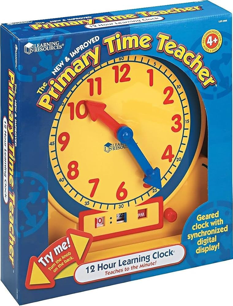 Learning Resources Primary Time Teacher 12-Hour Learning Clock, Teaching Clocks for Kids, Ages 4+ | Amazon (US)