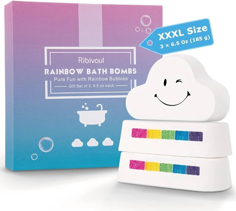 Bath Bombs Gift Set, Ribivaul Rainbow Bath Bombs XXXL Size 6.5 oz ×3 Handmade Bath Bombs with Na... | Amazon (US)