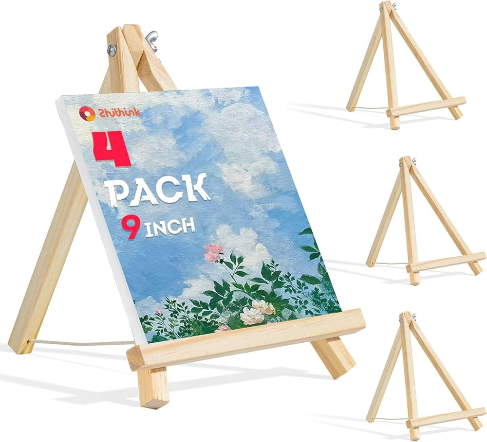 Zhithink 4 Pack Wood Easels, 9 Inch Easel Stand for Painting, Tripod Art Easel for Canvas, Tablet... | Amazon (US)