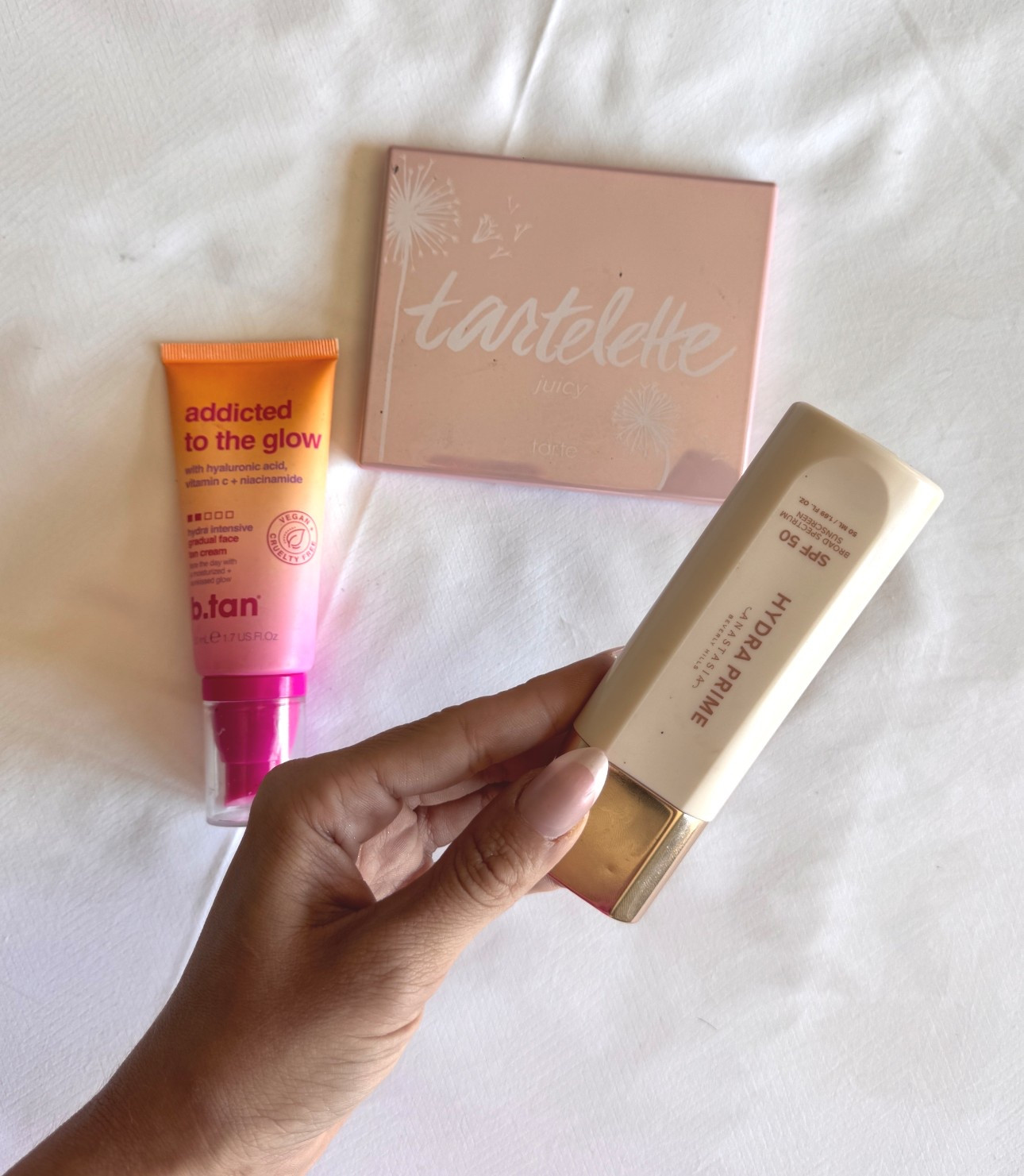 A few face favorites that always make it in my travel bag ✨ The ABH Hydra Prime is my daily SPF and such a good primer for makeup. I mix in a little B.tan face tanner for a subtle glow! Added a few tartelette palettes here - the color waves are perfect for everyday or full glam!  

#LTKgrwm #LTKSeasonal #LTKTravel