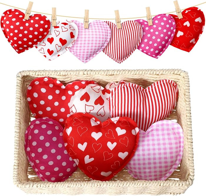 Tatuo 12 Pieces Valentine Hanging Fabric Heart Shaped Ornaments Fabric Valentine Ornaments for Tr... | Amazon (US)
