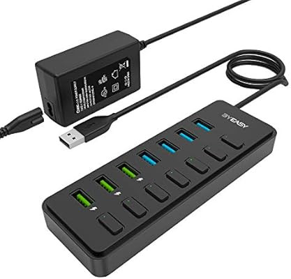 Powered USB Hub 3.0, BYEASY 7 Ports USB Data Hub with 3 Charging Ports, 36w 12V/3A Power Adapter,... | Amazon (US)