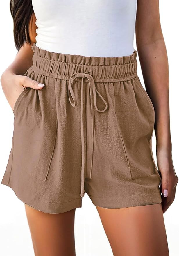 Hody Lovy High Waisted Linen Shorts for Women with Pockets Beach Vacation Resort Wear Casual Summ... | Amazon (US)