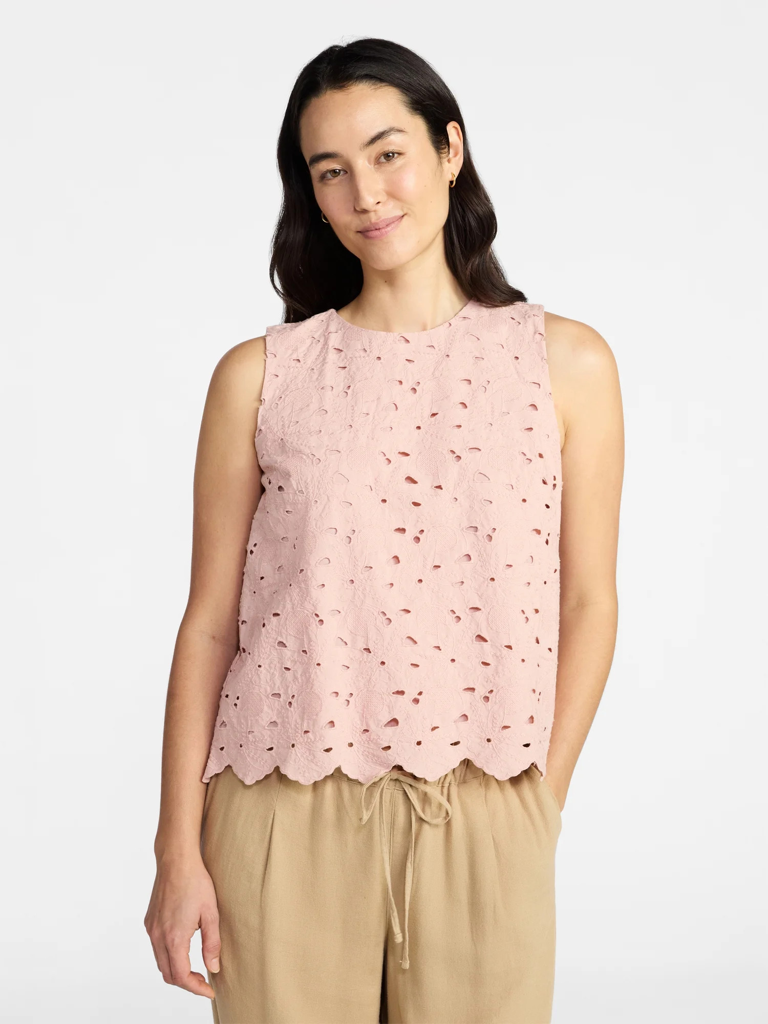 Time and Tru Women’s and Women’s Plus Eyelet Embroidery Top, Sizes XS-4X | Walmart (US)