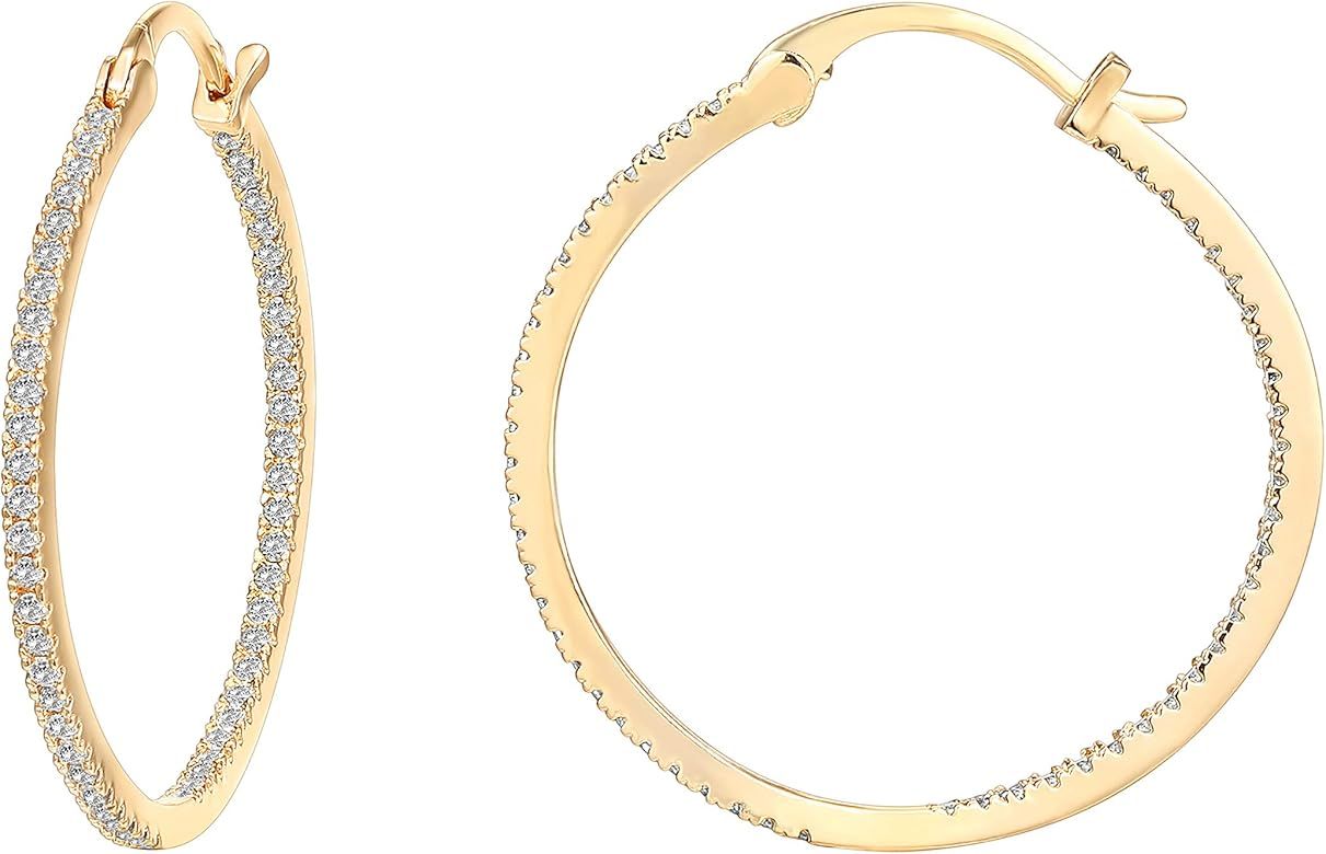 PAVOI 14K Gold Plated 925 Sterling Silver Post Cubic Zirconia Hoop Earrings 30/15mm | Amazon (US)