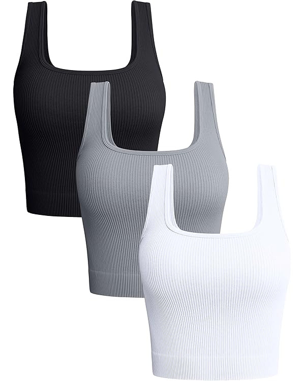 OQQ Women's 3 Piece Tank Tops Ribbed Seamless Workout Exercise Shirts Yoga Crop Tops | Amazon (US)