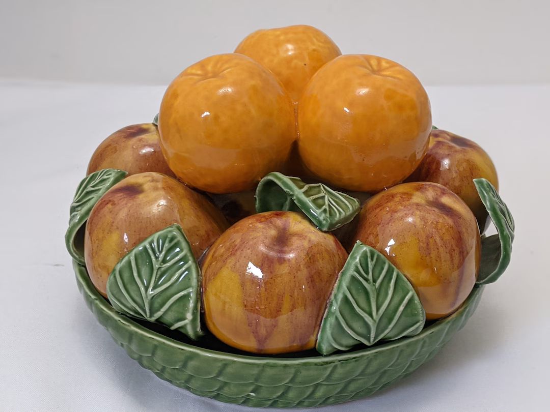 Jay Willfred Majolica Andrea by Sadek Vintage Ceramic Fruit Basket Apples Oranges. Made in Portug... | Etsy (US)