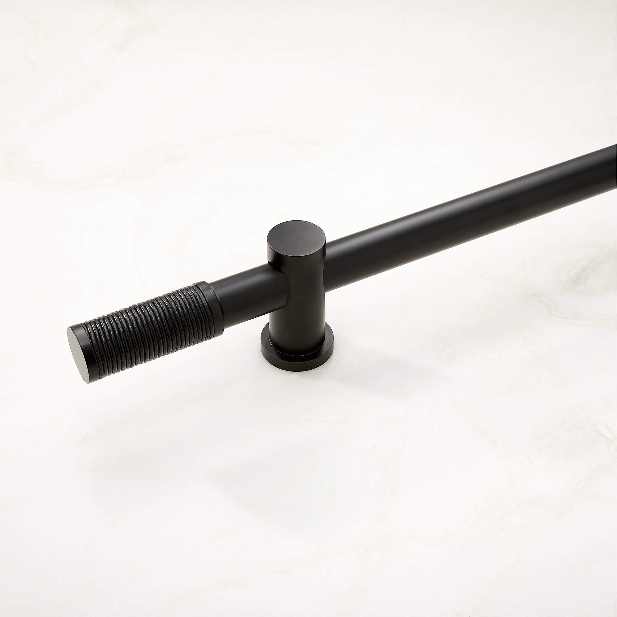 Silvio Black Curtain Rod with Black Leather Finial 88''x120''x1.25'' | CB2 | CB2