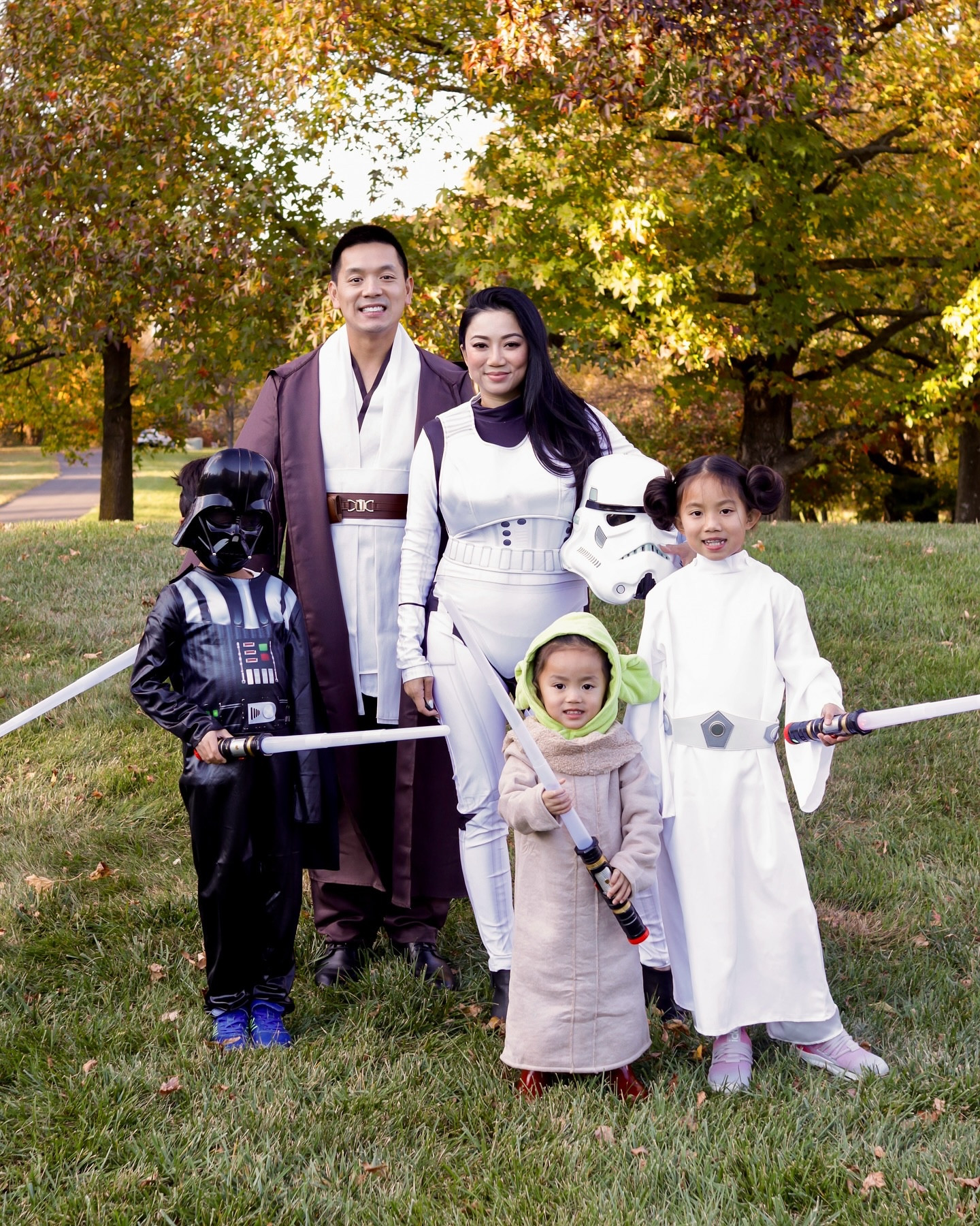 A galaxy not so far away… our family Halloween was out of this world 🚀✨

Stormtrooper 👩🏻‍🚀, Obi-Wan 🧔🏻‍♂️, Princess Leia 👧🏻, Darth Vader 👦🏻, and Baby Yoda 👶🏻

The Force was strong with this crew this Halloween 💫
.
.
.
.
.
Halloween 2025, family costume, Halloween costume, matching family, Star Wars, trick or treat, spooky season, family photos, family pictures, mom life, family of 5, family of five, motherhood through IG, motherhood through Instagram, Philly blogger, Asian blogger, macro influencer, Philadelphia blogger, Philly influencer