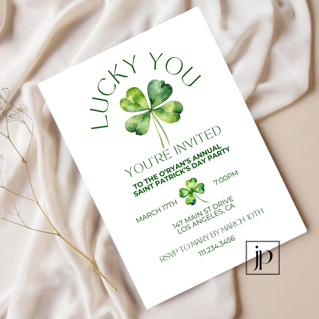 Saint Patrick's Day Party Invitation Template Editable Four-leaf Clover Invite St Patty's Shamroc... | Etsy (US)