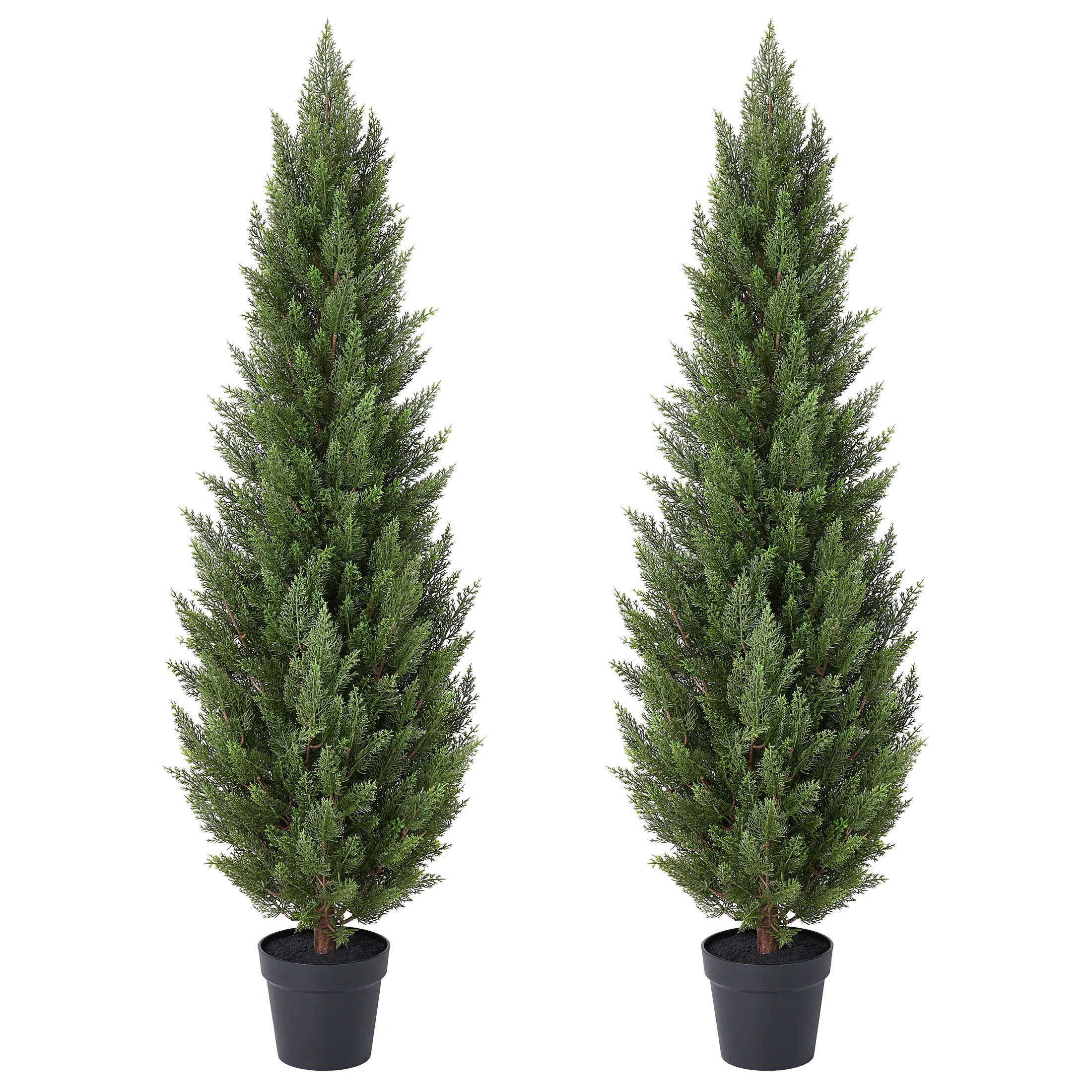 5ft UV Resistant Artificial Cedar Tree With Real Wood Trunk, Set of 2 Tall Faux Cypress Topiary O... | Wayfair North America