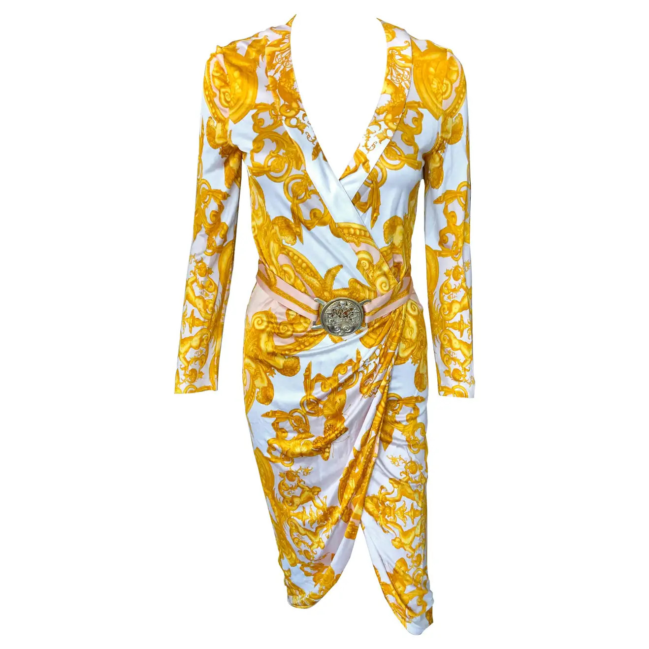 Versace S/S 2005 Runway Baroque Print Belted Wrap Dress | 1stDibs