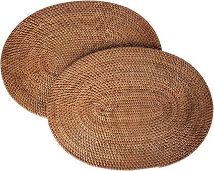 Loma Oval Rattan Placemat, Set of 2 Pieces, Honey-Brown | Amazon (US)