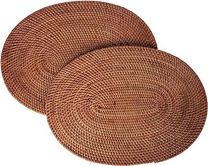 Loma Oval Rattan Placemat, Set of 2 Pieces, Honey-Brown | Amazon (US)