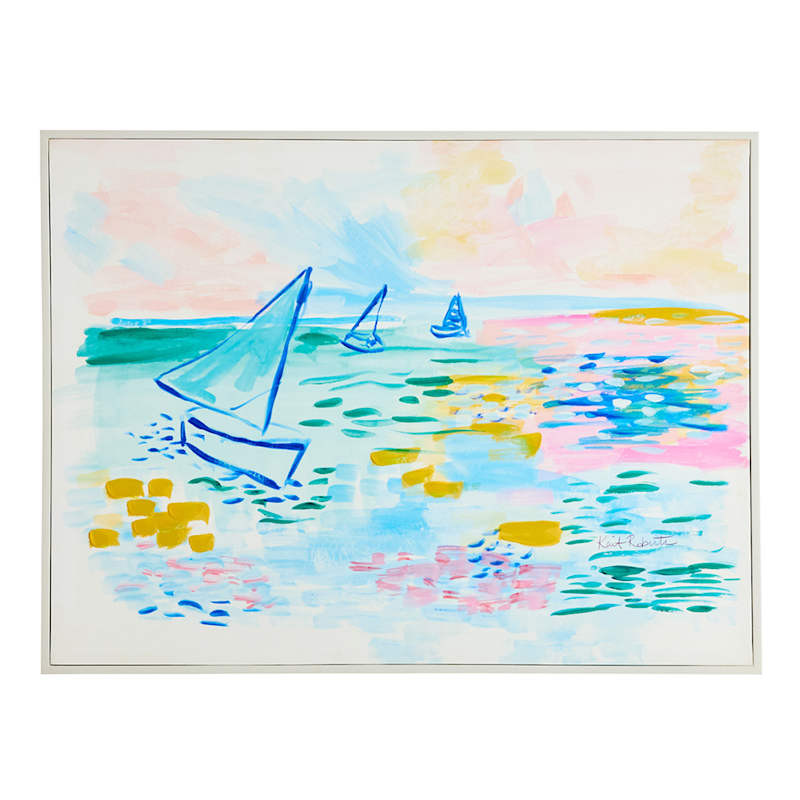 Hand Painted Light Blue & Pink Framed Canvas Wall Art by Kait Roberts, 41x31 | At Home