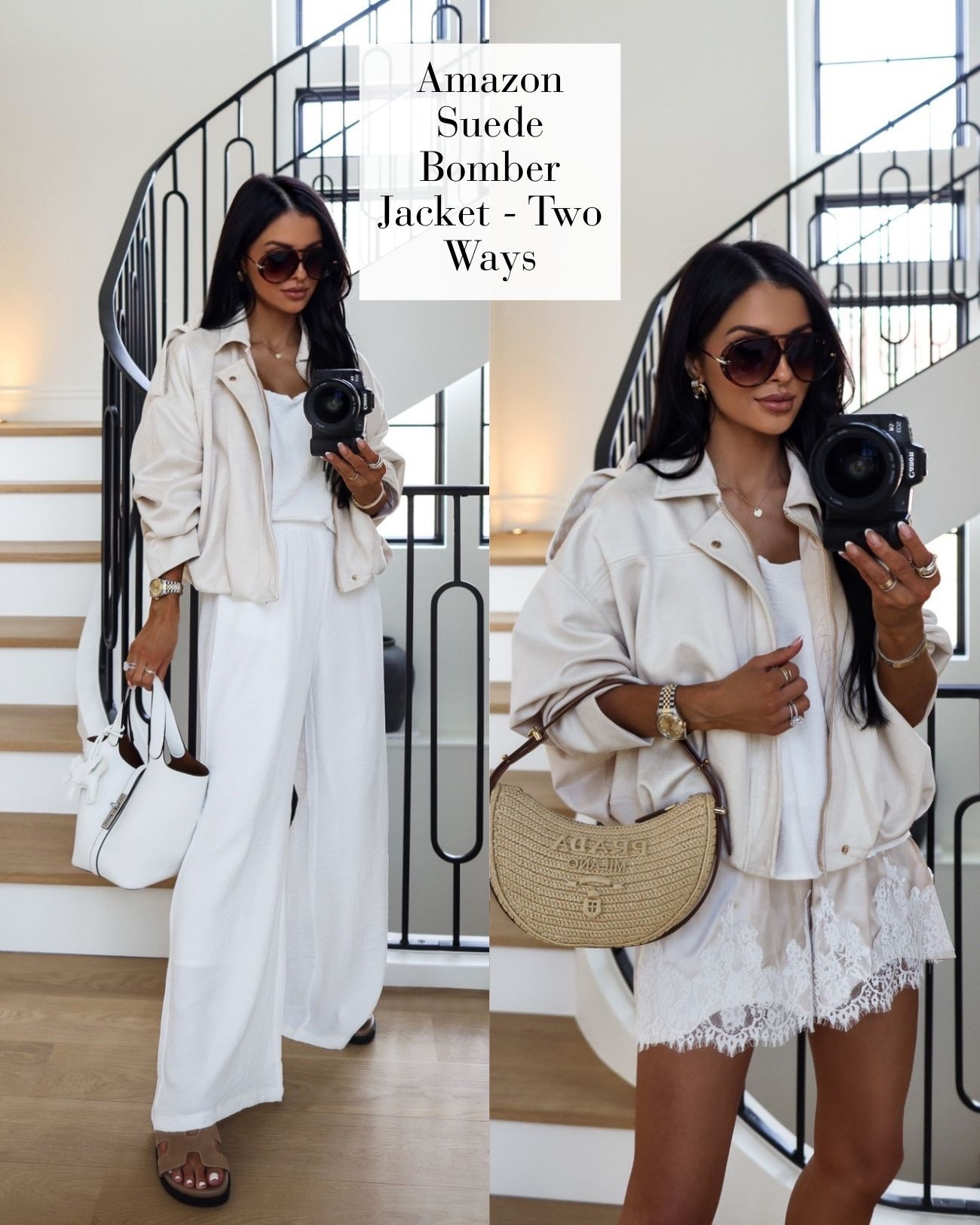 Amazon spring outfit ideas
Styling the $40 Amazon suede bomber jacket two ways for spring! These effortlessly chic outfits are practical for everyday and work perfectly for the beach or any other getaway. Wearing Amazon lace hem shorts and an Amazon matching set. 

#LTKOver40 #LTKPetite #LTKootd