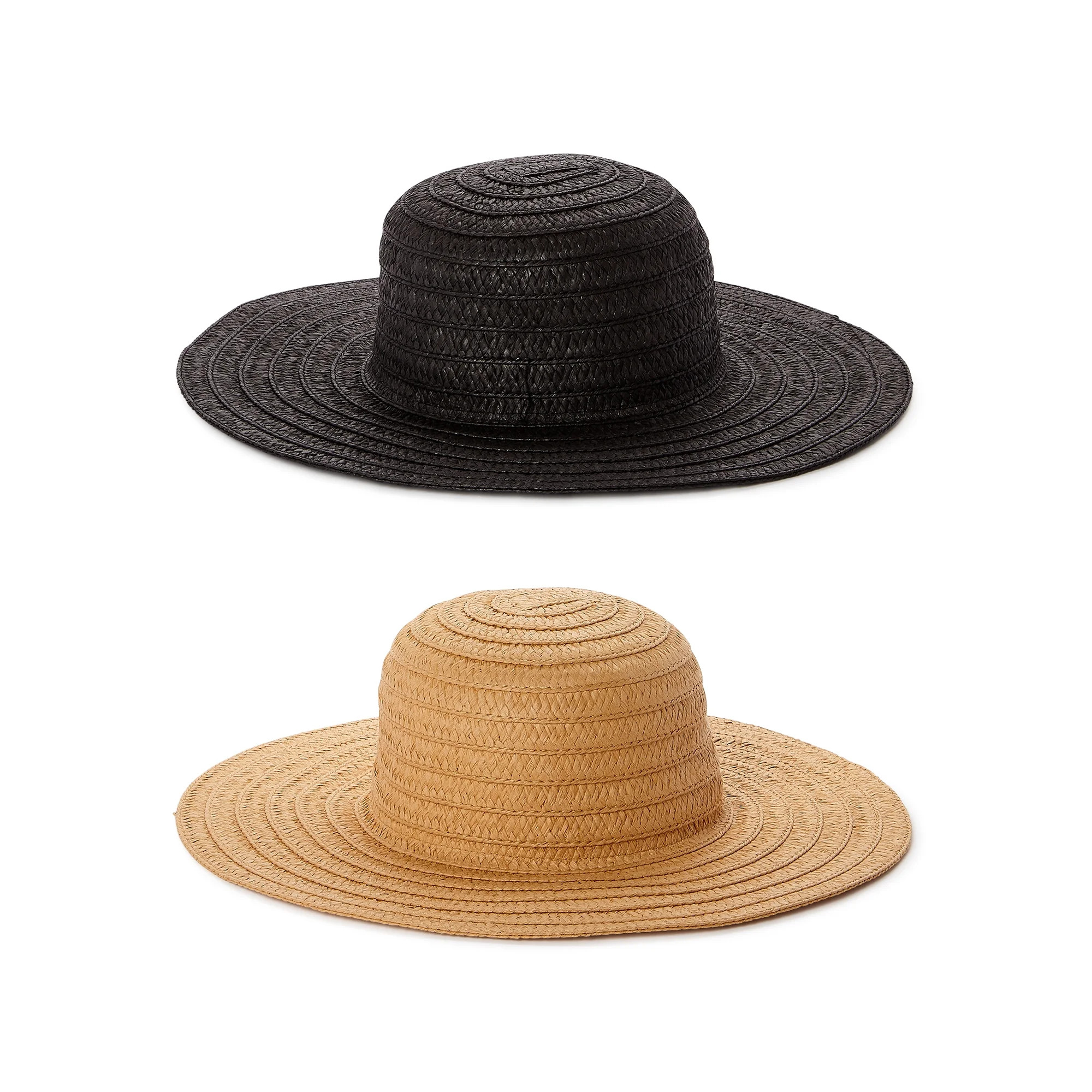 Time and Tru 2pk Ladies Floppy Hats, Black and Tan | Walmart (US)