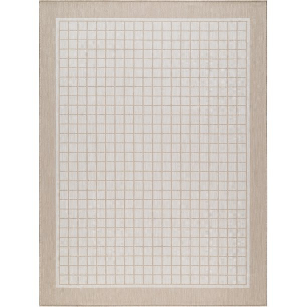 Beverly Rug Indoor Outdoor Bordered Squares Area Rug, 6x9- Beige / White | Walmart (US)