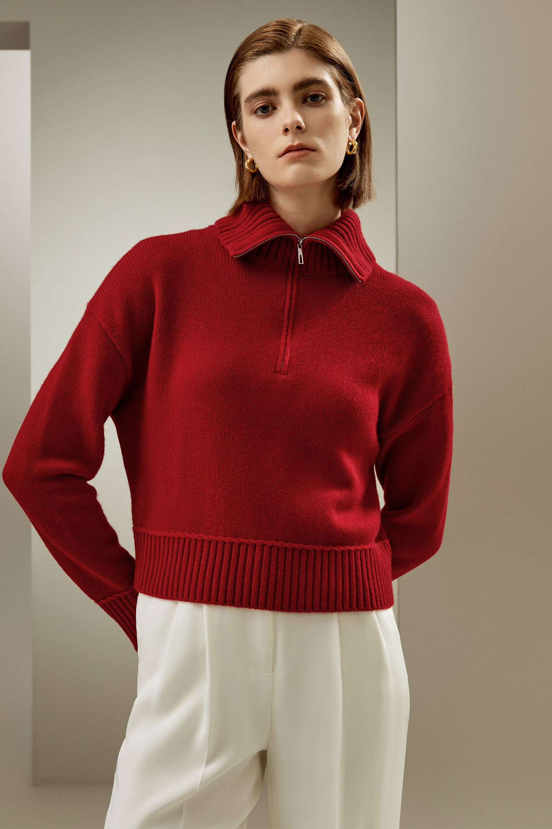 Relaxed Fit Wool-Cashmere Blend Sweater | LilySilk