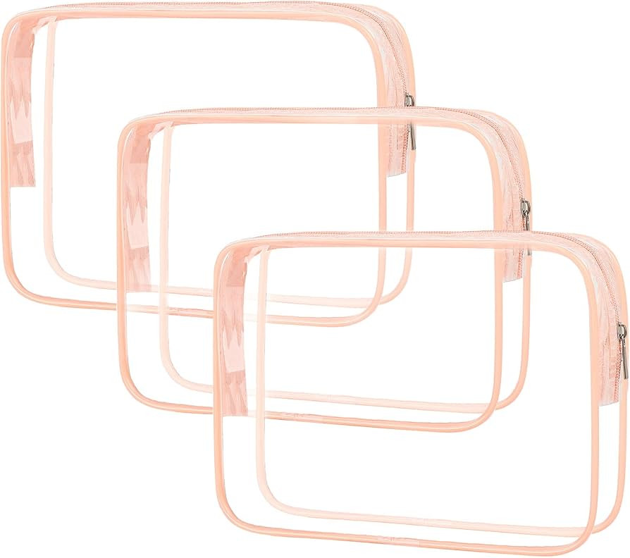 APREUTY Clear Makeup Bags, TSA Approved 3Pcs Cosmetic Makeup Bags Set Clear PVC with Zipper Handl... | Amazon (US)