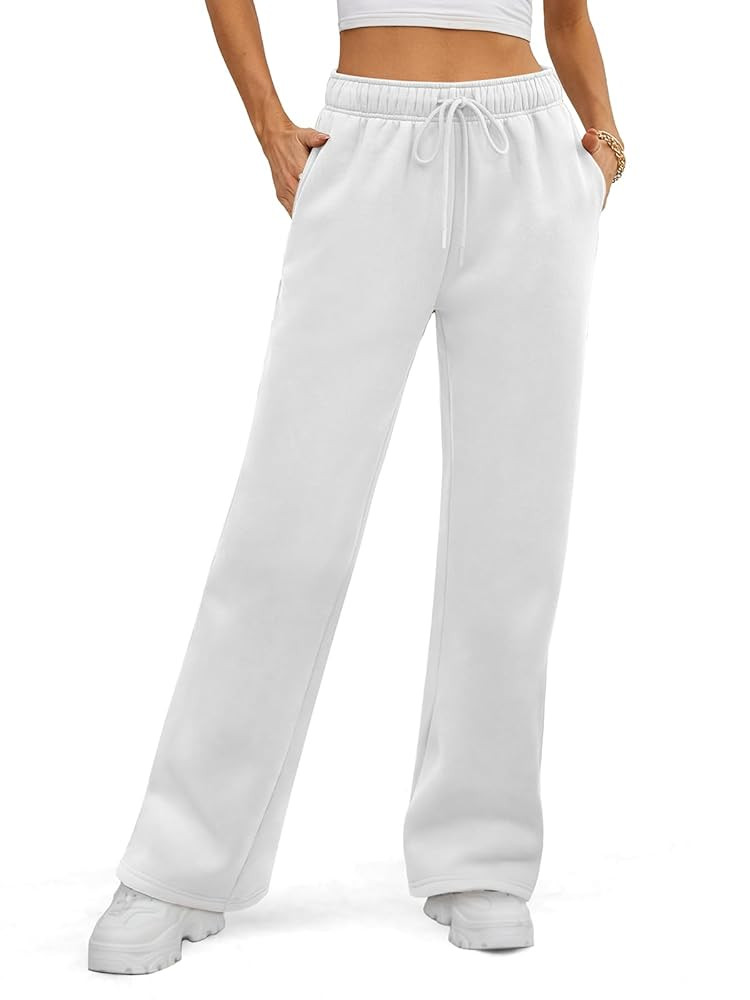 ATHMILE Womens Sweatpants 2025 Fall Baggy Wide Leg Sweatpant Fleece Lined Straight Leg Sweat Pant... | Amazon (US)