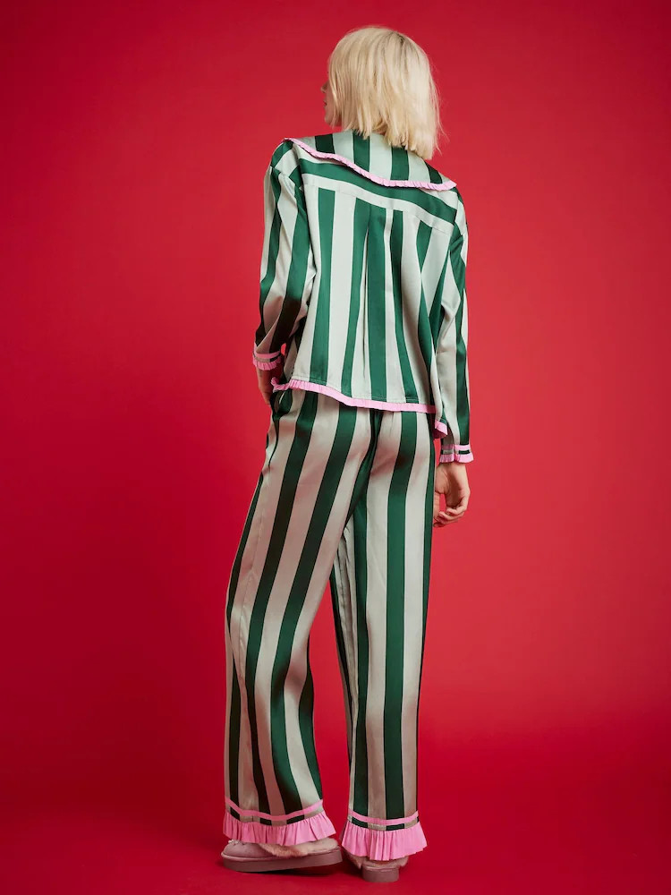 River Island Green Nephthys Collab Satin Striped collar Pyjama Set | Next US