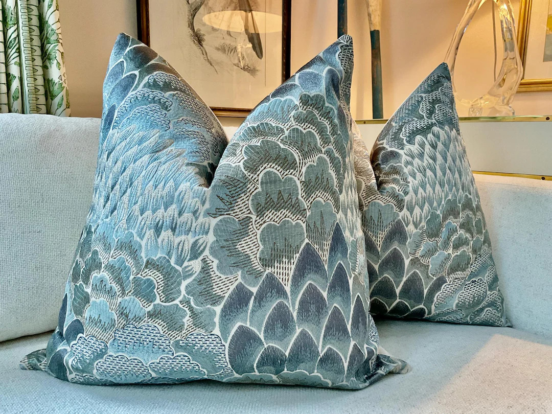 Cowtan and Tout Pillow cover “COROMANDEL” in Cloud Blue embroidered | Etsy (US)