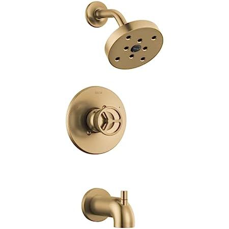 Delta Faucet Trinsic 14 Series Gold Shower Faucet with H2Okinetic Shower Head, Shower Faucet Set, Sh | Amazon (US)