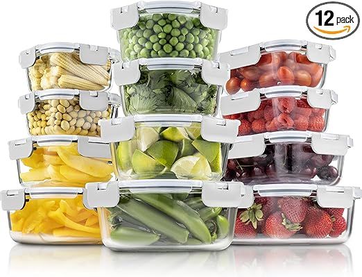 FineDine 24-Piece Superior Glass Food Storage Containers Set - Newly Innovated Hinged Locking lid... | Amazon (US)