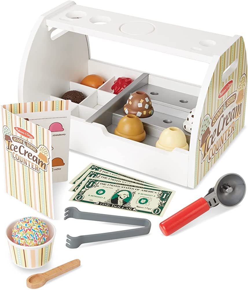 Melissa & Doug Wooden Scoop and Serve Ice Cream Counter (28 pcs) - Play Food and Accessories - Pr... | Amazon (US)