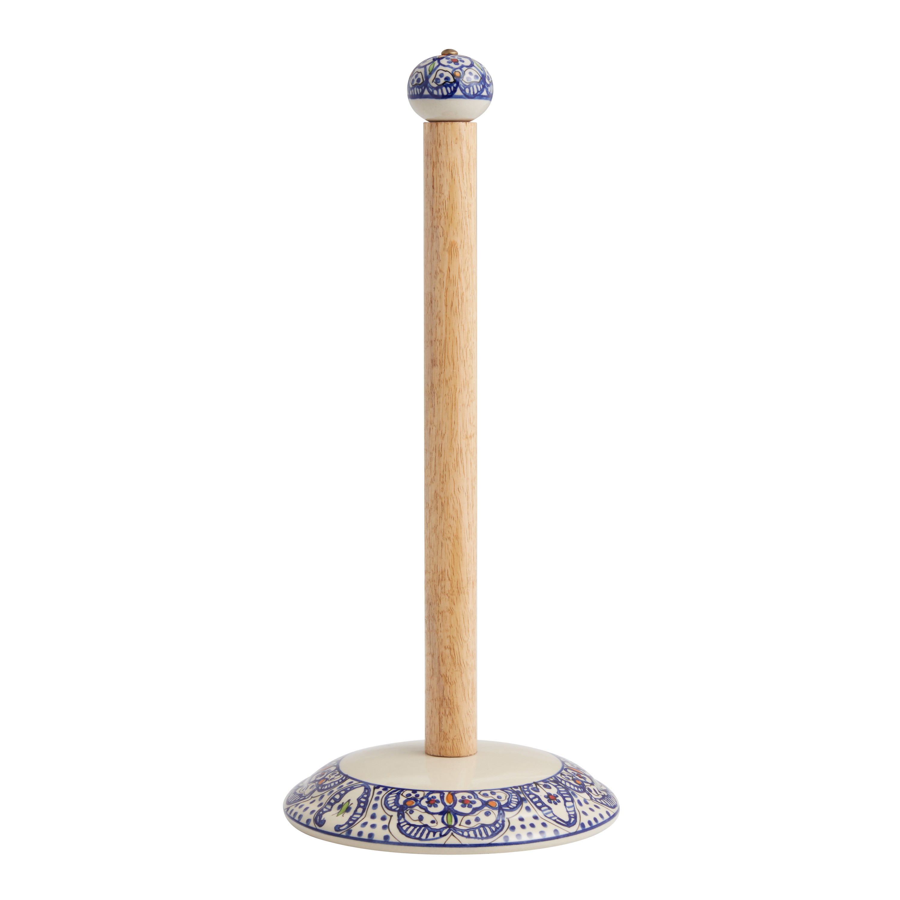 Tunis White and Blue Ceramic and Wood Paper Towel Holder | World Market