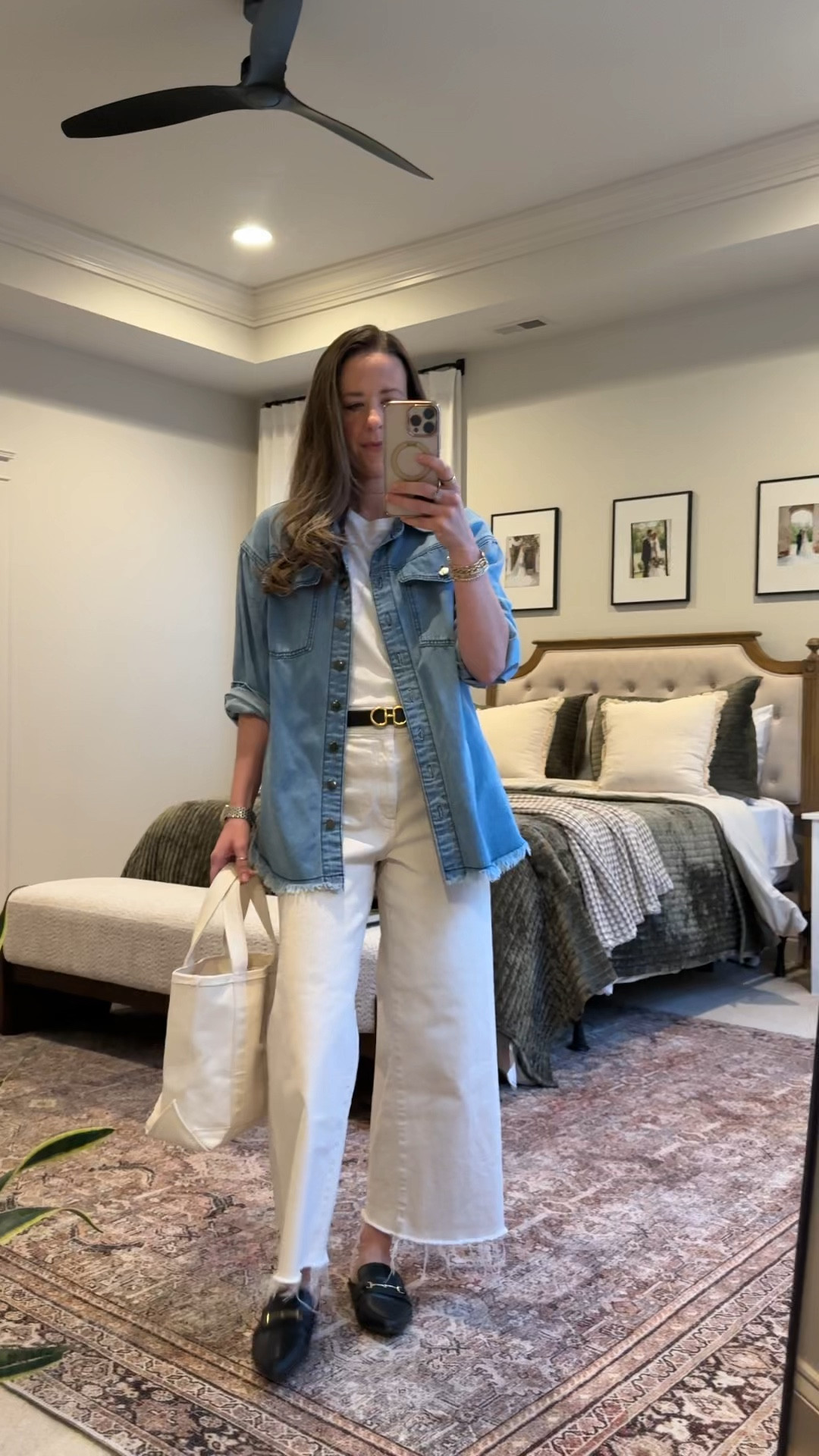 Neutral Spring Mom Outfit 🤍

• Amazon denim button down
• Target white tee
• Target sailor wide leg jeans (wearing size 4 but recommend true size)
• Amazon black slides
• L.L. Bean small Boat Tote

This is one of my favorite spring outfit formulas: white tee + wide leg jeans + lightweight denim layer.

The sailor-style wide leg jeans give structure and polish, while the denim button down keeps it relaxed and easy. The boat tote makes it feel classic and practical for everyday mom life.

Fit notes:
Wearing size 4 in the Target sailor jeans but I would recommend ordering your true size for the best fit.

Perfect for:
• Casual chic mom outfits
• Wide leg white jeans outfit
• Spring capsule wardrobe
• Coastal grandmother style
• Everyday classic style
• Boat tote outfit ideas



#LTKootd #LTKmomlife #LTKgrwm