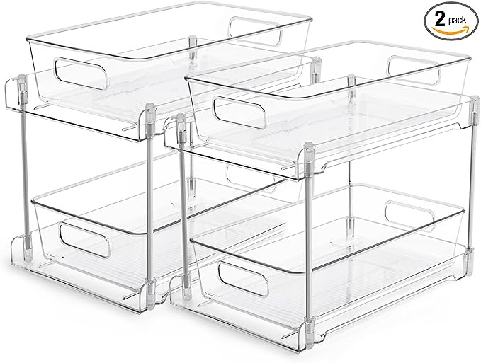 Vtopmart 2 Tier Bathroom Storage Organizer, 2 Pack Clear Under Sink Organizers Vanity Counter Con... | Amazon (US)