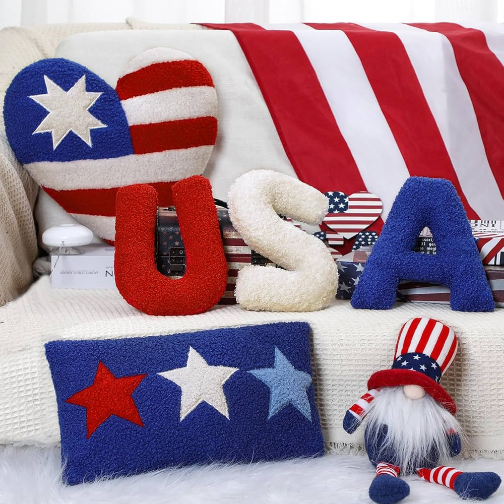5 Pcs Patriotic Pillows 4th of July Independence Day Wool Pillows Memorial Day Throw Pillows Amer... | Amazon (US)