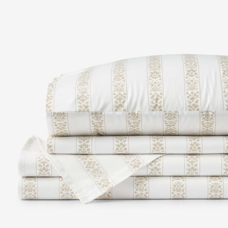 Estee Stripe Classic Smooth Sateen Bed Sheet Set - Beige Tan, Twin | The Company Store