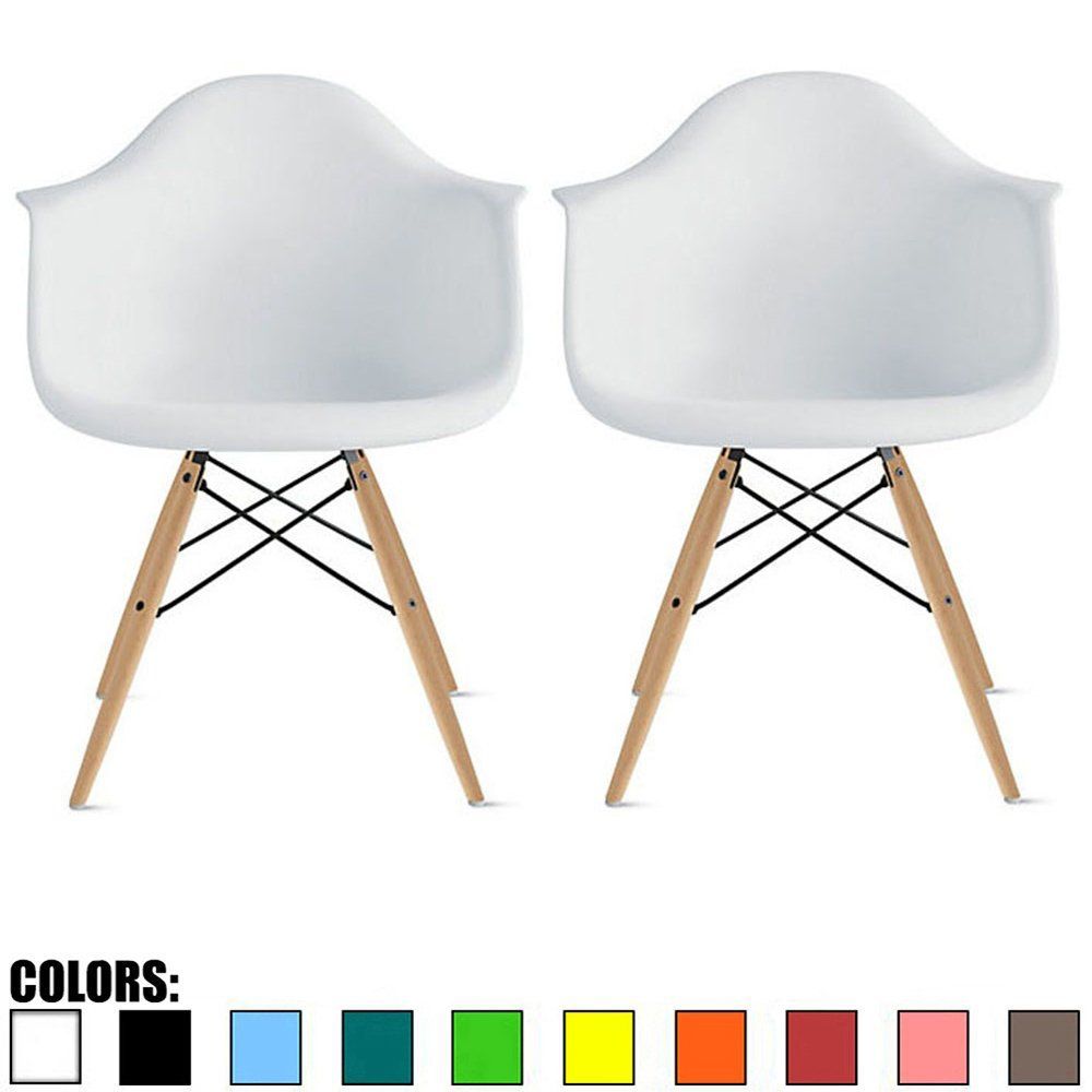 2xhome - Set of Two 2 White Contemporary Mid Century Modern Plastic Style Armchair with Back Eiff... | Amazon (US)