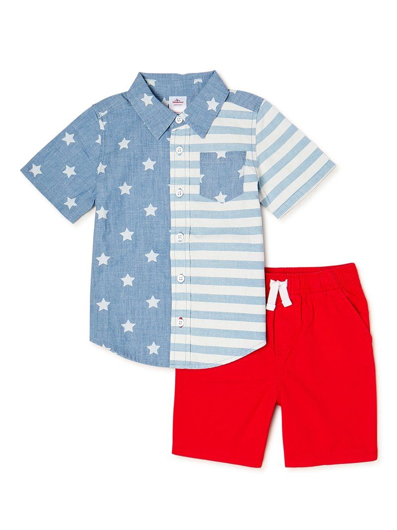 WAY TO CELEBRATE!Americana Baby & Toddler Boys Woven Top & Shorts, 2-Piece Outfit Set, Sizes 12M-... | Walmart (US)