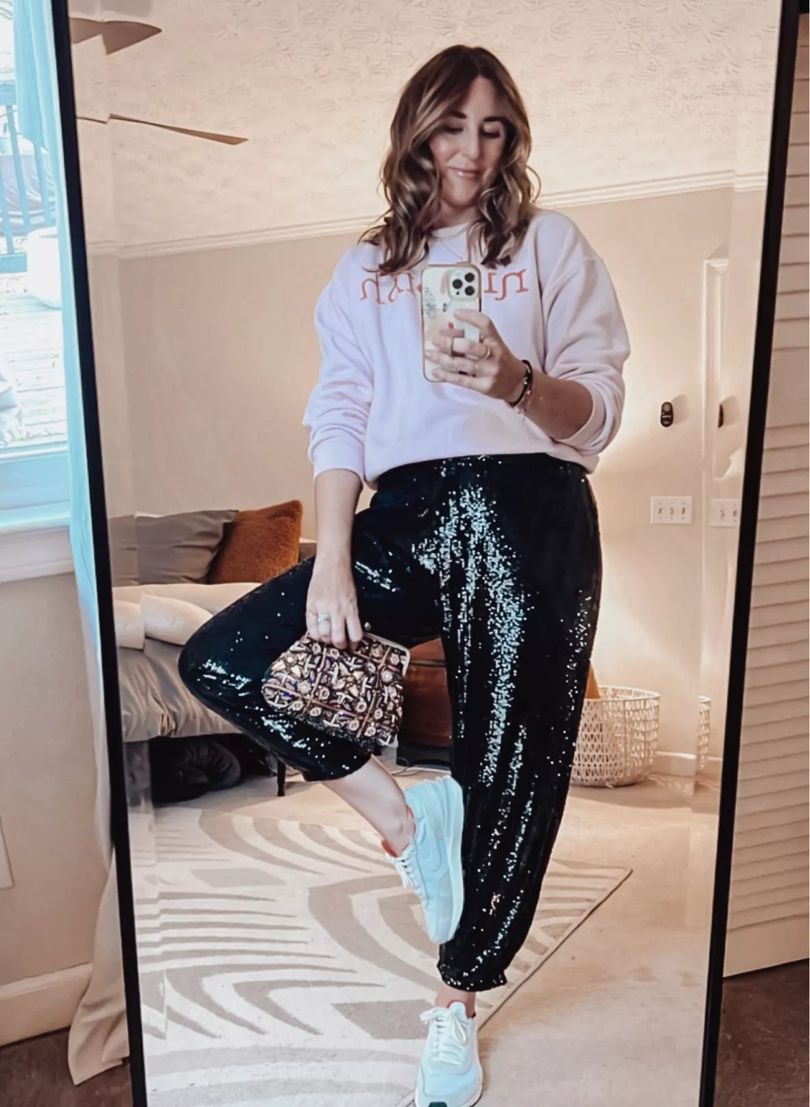 Sequin Joggers  Sequin jogger, Sequin shirt outfit, Fashion outfits