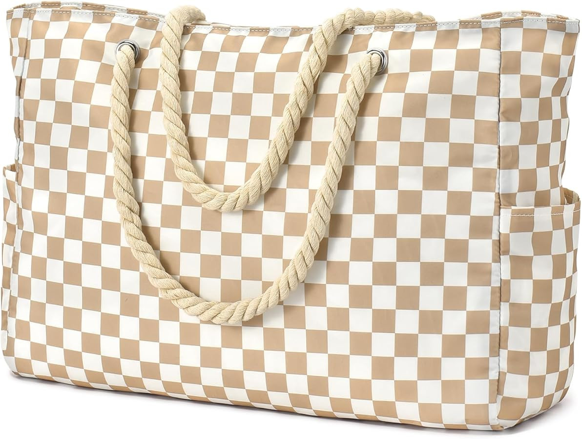 Becokan Beach Bags for Women Large Waterproof Beach Tote Bag Zipper Beach Bags Waterproof Sandpro... | Amazon (US)