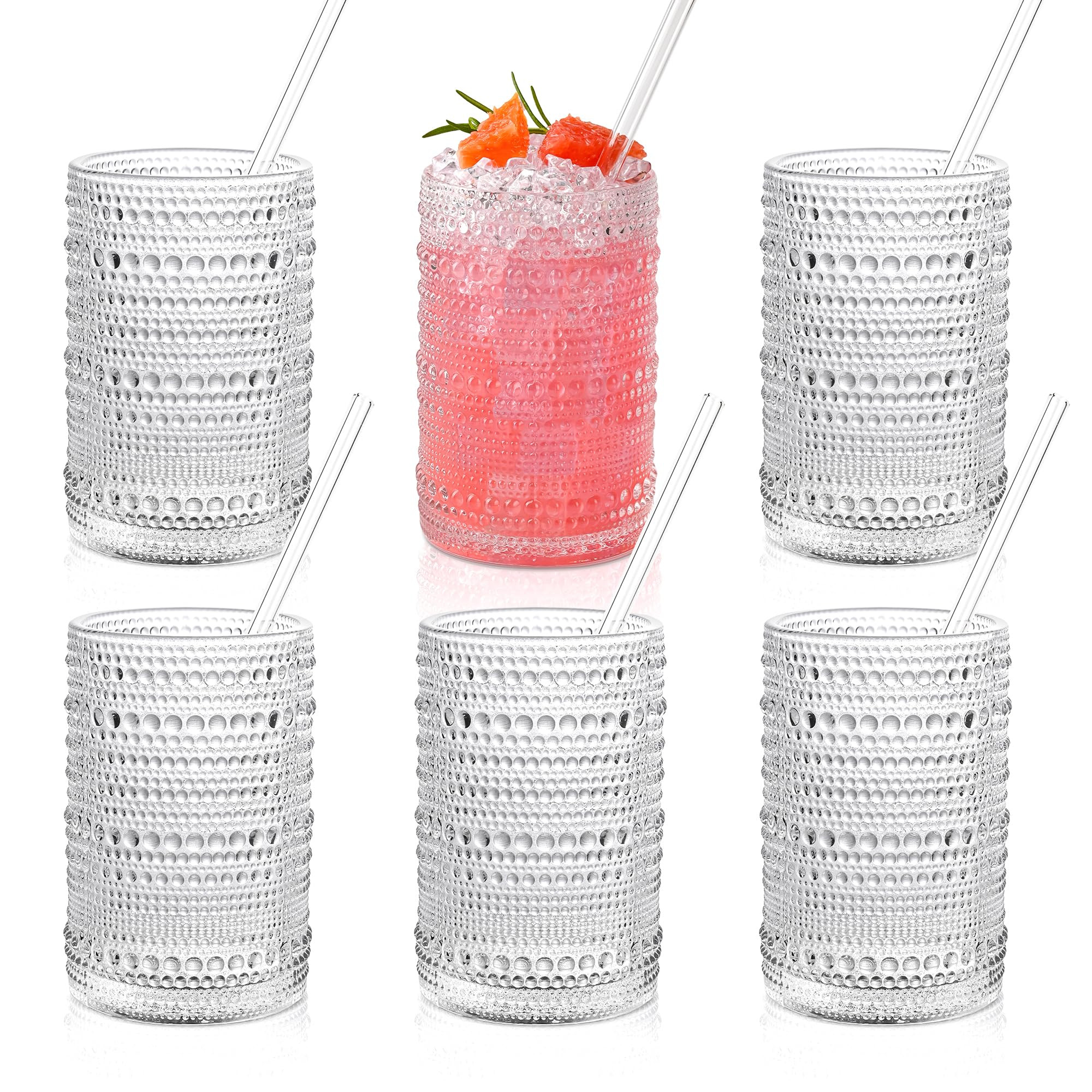 Hobnail Drinking Glasses with Straws 15oz Vintage Glassware Set of 6 Embossed Vintage Water Cups,... | Amazon (US)